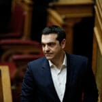 Greek,prime,minister,,alexis,tsipras,attends,in,a,discussion,before