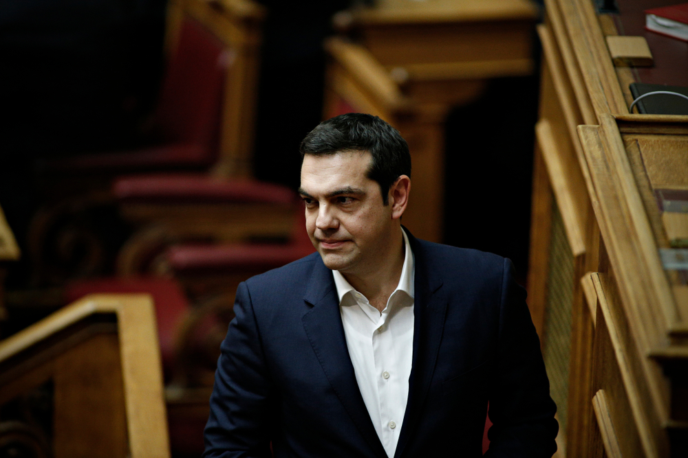 Greek,prime,minister,,alexis,tsipras,attends,in,a,discussion,before