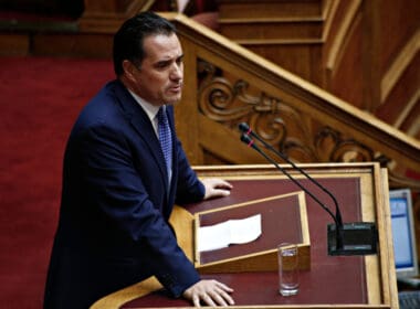 Member,of,the,greek,parliament,adonis,georgiadis,attends,in,a