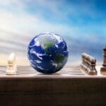 Earth,globe,on,a,chessboard ,strategy,,world,politics,concept