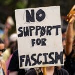 View,of,no,support,for,fascism,banner,at,pro immigrant,rally