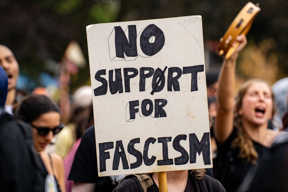 View,of,no,support,for,fascism,banner,at,pro immigrant,rally