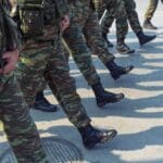 Greek,army,soldiers,in,combat,uniform,during,parade ,silhouette,of