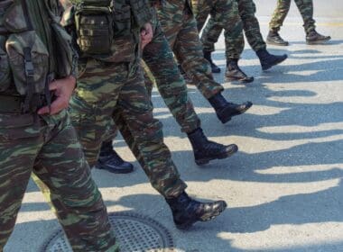 Greek,army,soldiers,in,combat,uniform,during,parade ,silhouette,of
