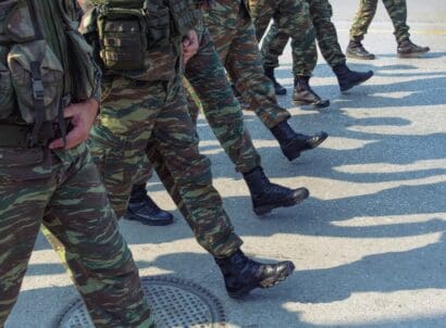 Greek,army,soldiers,in,combat,uniform,during,parade ,silhouette,of