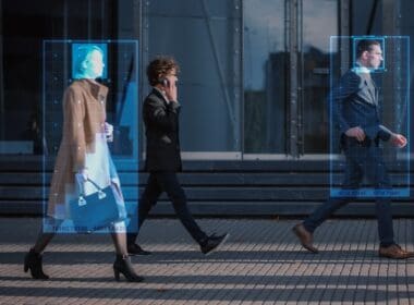 Crowd,of,business,people,tracked,with,advanced,technology,walking,on