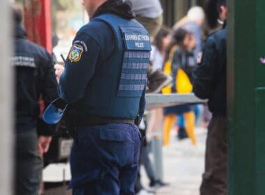Hellenic,police,with,"greek,police",logo,emblem,on,uniform,,greek