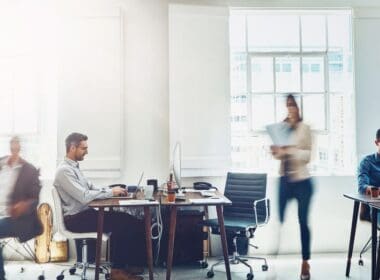 Busy,,motion,blur,and,work,with,business,people,in,office