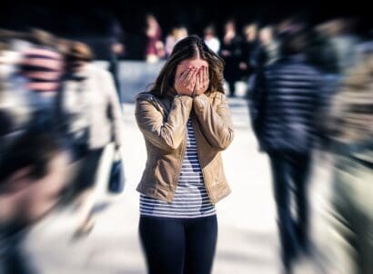 Stress,,anxiety,,fear,or,panic,attack,in,public ,woman,with