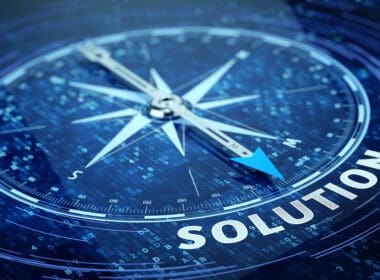 Business,solution,concept, ,compass,needle,pointing,solution,word ,3d