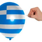 Exploding,balloon,colored,in,national,flag,of,greece