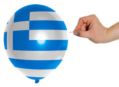 Exploding,balloon,colored,in,national,flag,of,greece