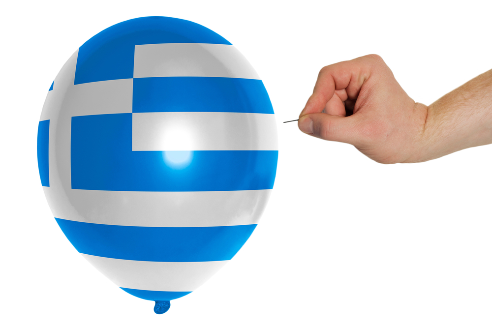 Exploding,balloon,colored,in,national,flag,of,greece