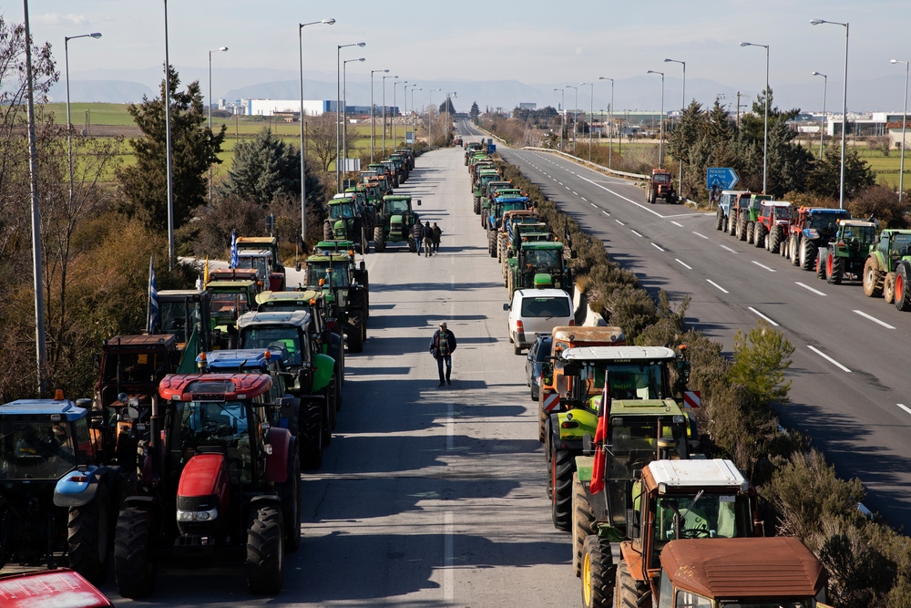 Nikaia,,larisa,,greece, ,february,05,,2022 ,farmers,parked,hundreds