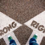 Wrong,and,right,dilemma,concept,with,man,legs,from,above