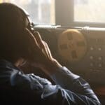 Secret,agent,listens,on,the,reel,tape,recorder ,officer,wiretapping