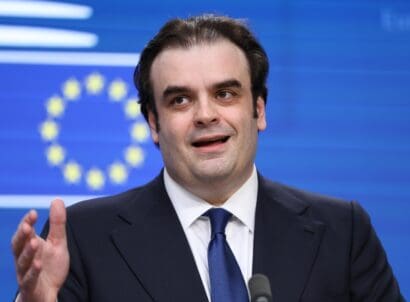 Kyriakos,pierrakakis,,greece's,finance,minister,,during,news,conference,following,a