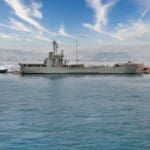 Hellenic,navy,military,tank,landing,ship,moored,in,kerkyra,port