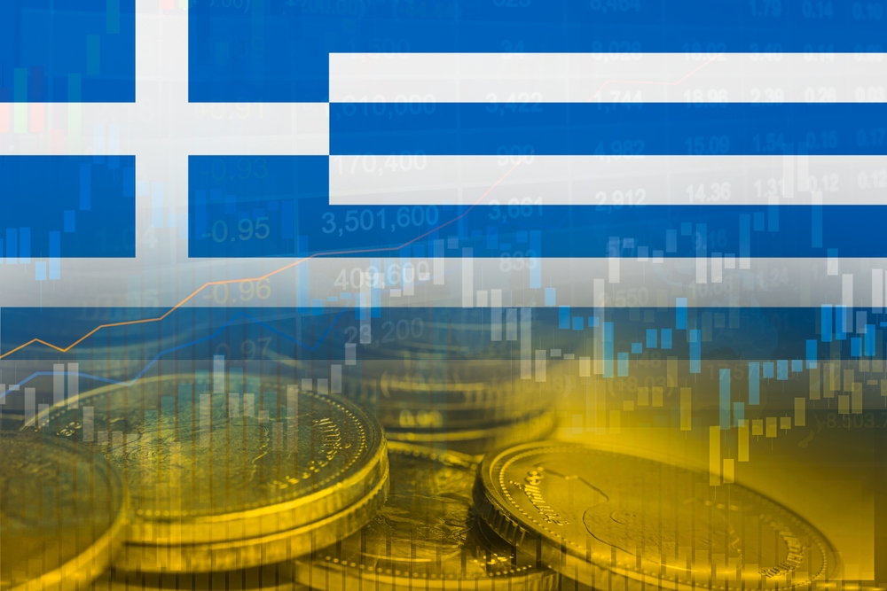 Stock,market,investment,trading,financial,,coin,and,greece,flag,or