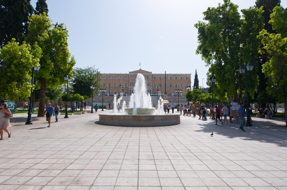 Athens august,22:,syntagma,square,and,parliament,building,on,the,background